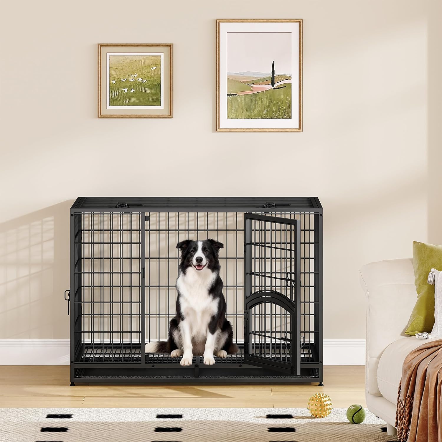 Caixa de Transporte Reforçada para Cães, Gaiola Metálica XL com Porta Lateral e Tabuleiro Removível, Fácil de Limpar, Caixa para Animais, Preta - 8