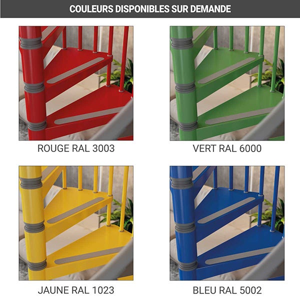 Escalier colimaçon métal 16 marches - Hauteur à franchir 3.36 à 3.68m - Diamètre 140cm - Gris - GAMIA140/GG-16 - 3