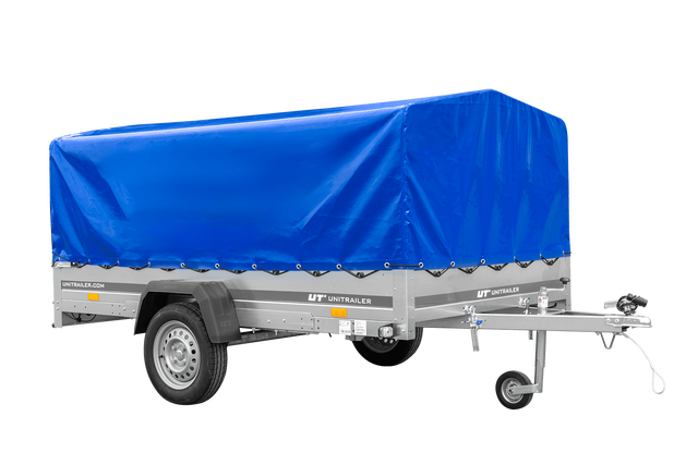 Przyczepka samochodowa jednoosiowa Unitrailer na resorach 264x150 GARDEN 265/R KIPP ze stelażem H-800 i pokrowcem 1 szt.
