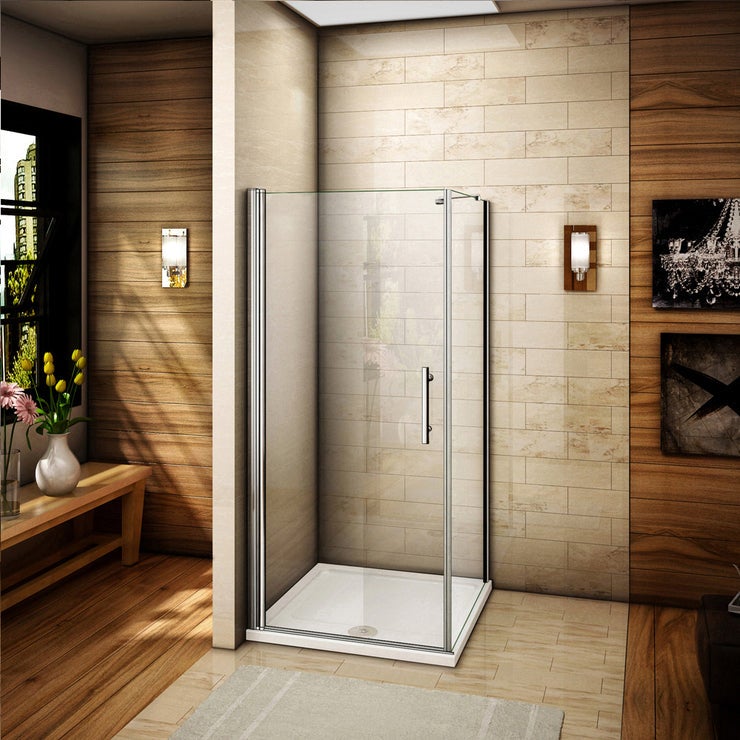 Aica Cabine de douche pivotante 70x76x185cm - profil de porte H.187cm - verre anticalcaire avec paroi latérale et barre de fixation - 2