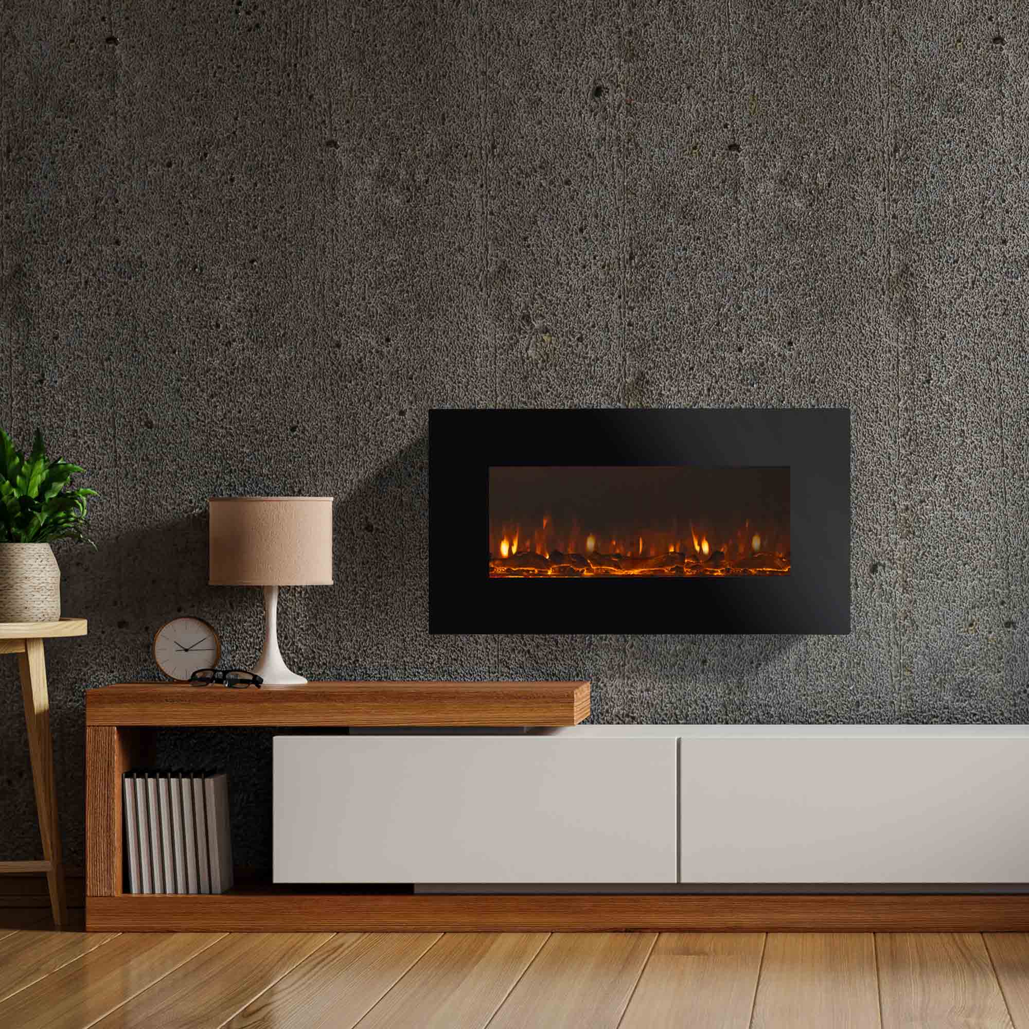 Chimenea Eléctrica de Pared 1600W Kekai Minesota 84x26x53 cm con Simulación de Fuego Negra con Mando para Interior - 2