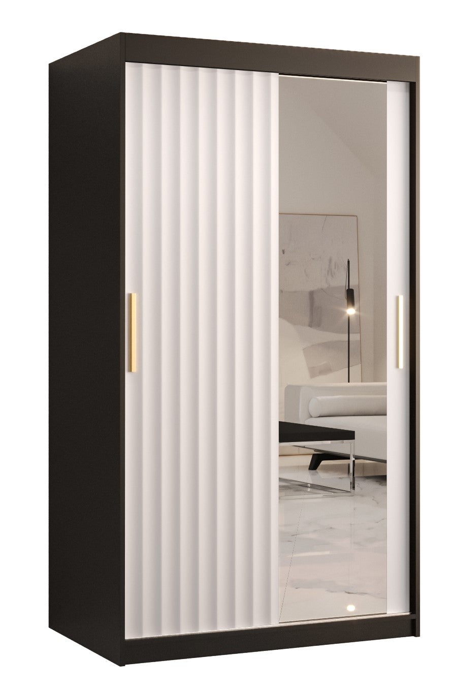 Szafa przesuwna garderoba RIFLO WAVE 2 100 x 62 x 200 cm Biały + Czarny - Abiks Meble