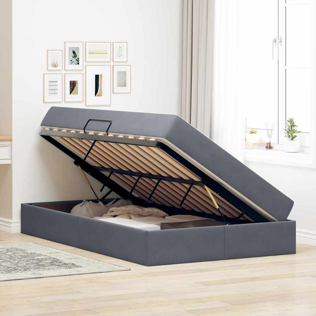 Lit avec rangement et matelas, gris foncé, 120 x 200 cm, velours - 4