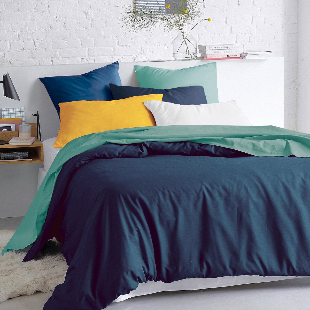 Housse de couette unie en polycoton, Scenario - Vert forêt - 140 x 200 cm - 7