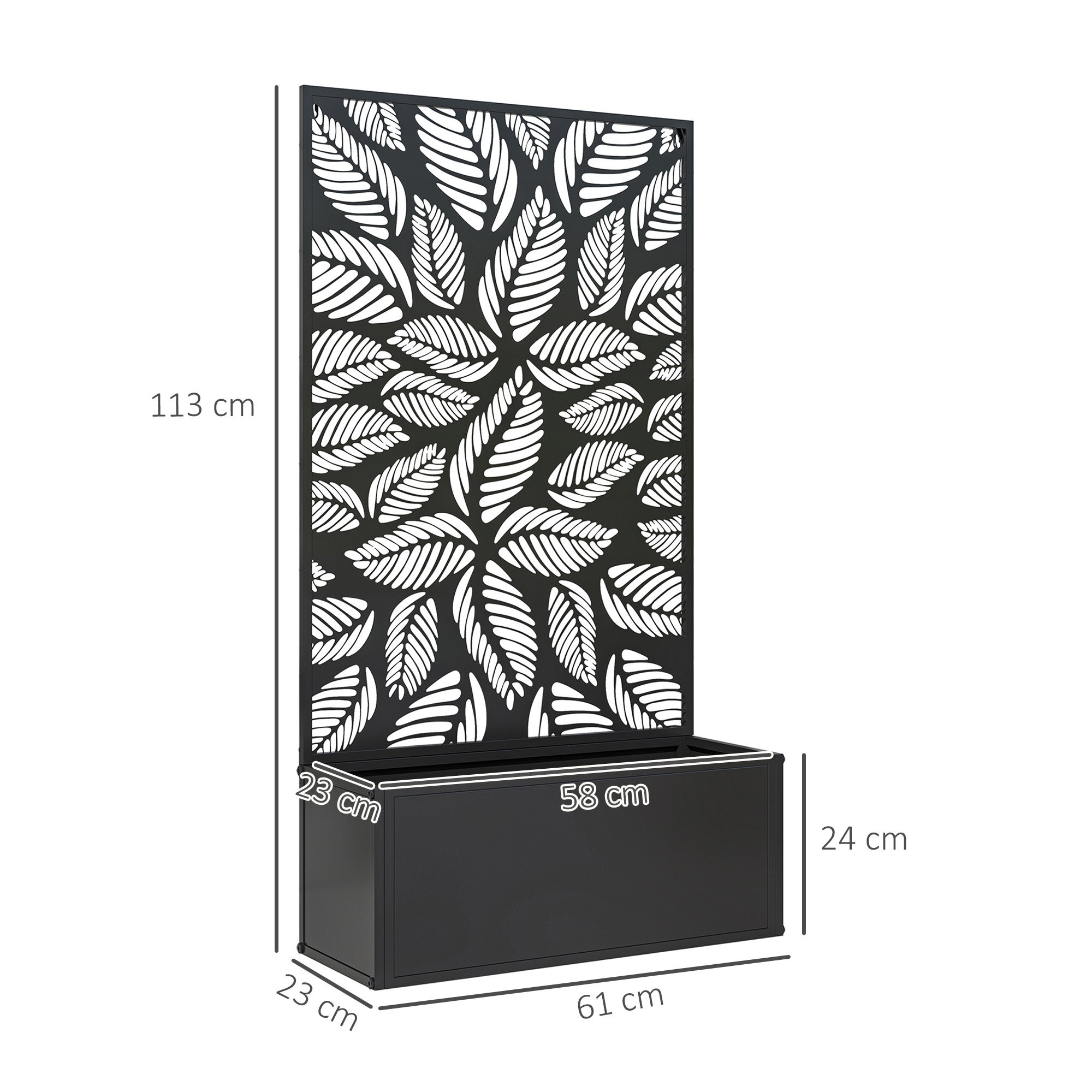 Jardinière avec treillis bac à fleurs rectangulaire grande taille panneau d'intimité métal 61 x 23 x 113 cm noir - 4