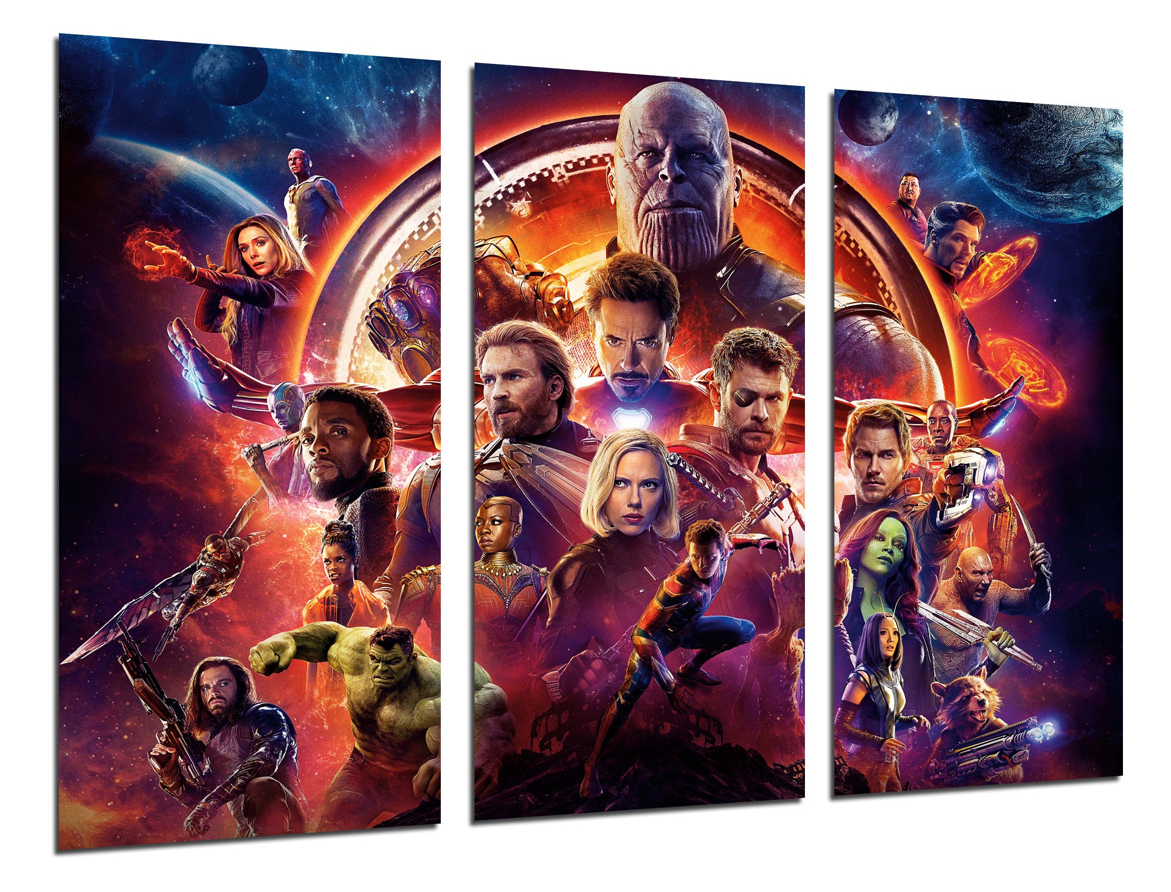 Set cuadros peliculas superheroes, los vengadores la guerra infinita 2018, avengers infinity war 2018, impresión digital sobre madera