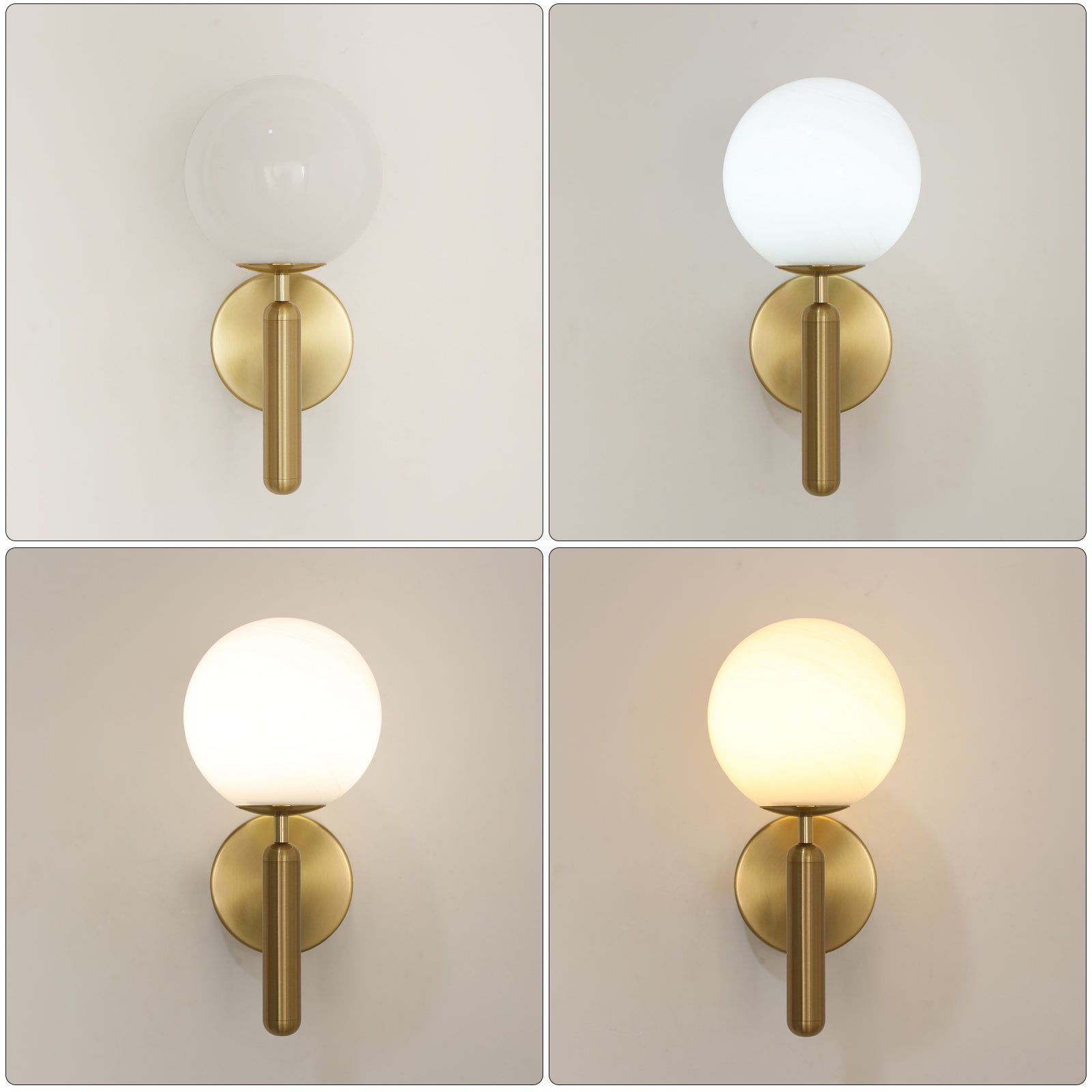 COMELY Applique Murale LED Dorée avec Boule en Verre Ø15cm, Lampe Murale Rechargeable 3000-6500K Variateur Tactile, Éclairage Chambre Salon - 4
