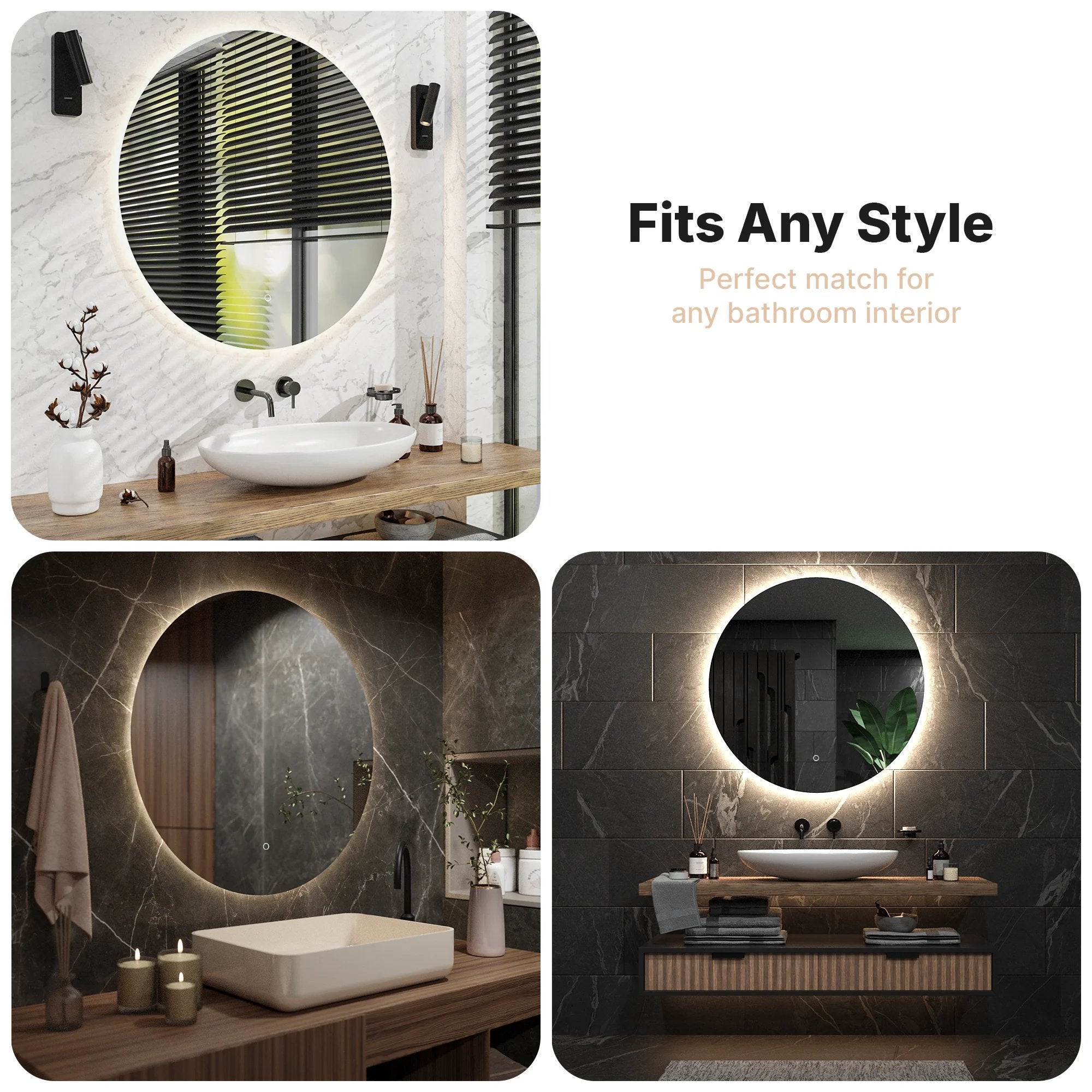 Mirlux Espejo de baño con iluminación LED y calefacción - Espejo de pared redondo - Espejo de ducha antivaho - 80 cm - 9
