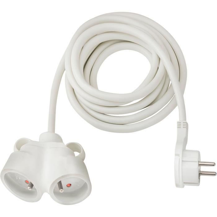 Rallonge Électrique - 2m - H05vv-f 3g1,5 - Fiche Plate - Prise Double - Blanc - 6