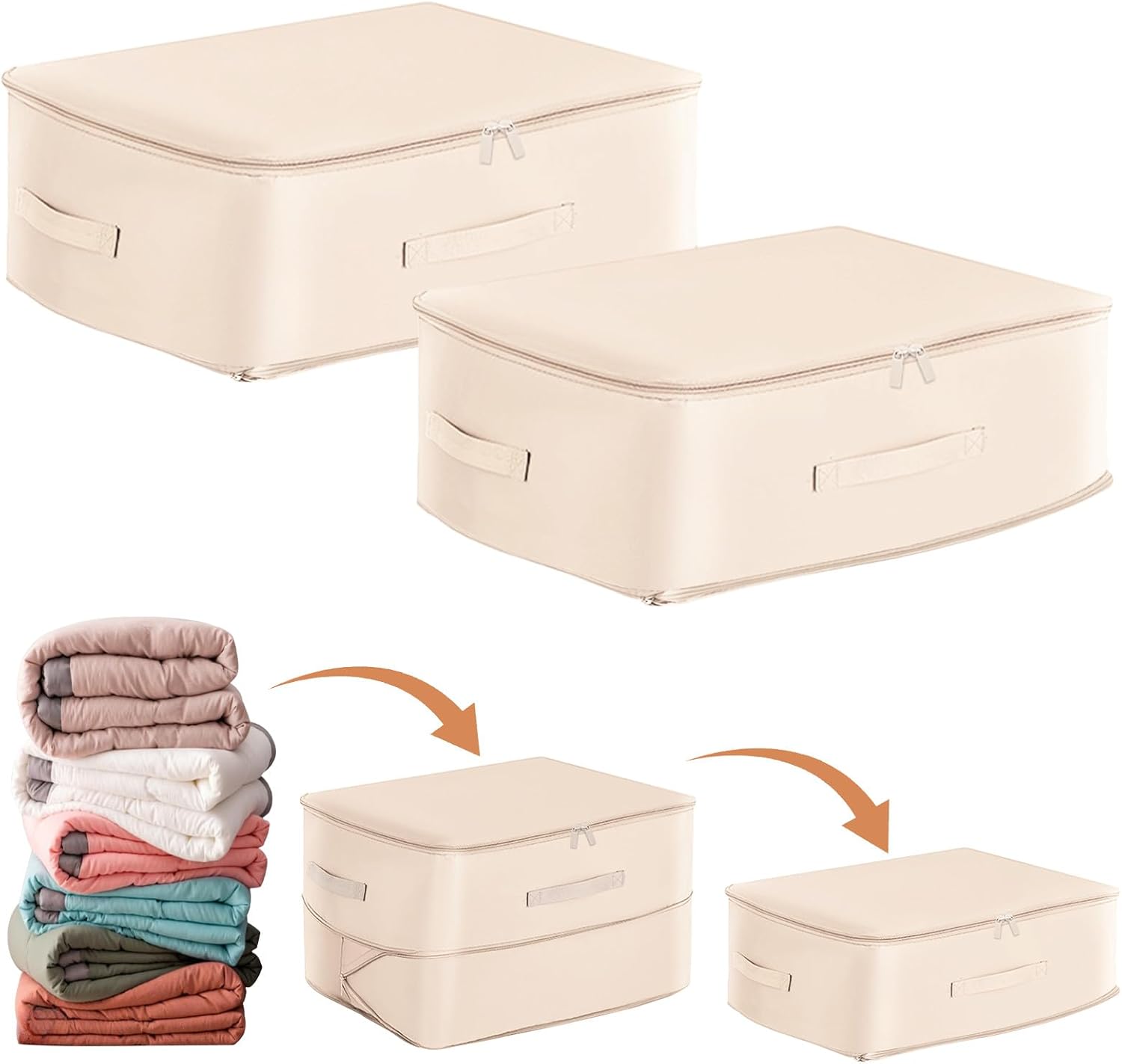 Zestaw 2 ultrakompaktowych organizerów samokompresyjnych, worków do przechowywania kołder, składanych worków podróżnych kompresyjnych (beżowe, 52 x 4