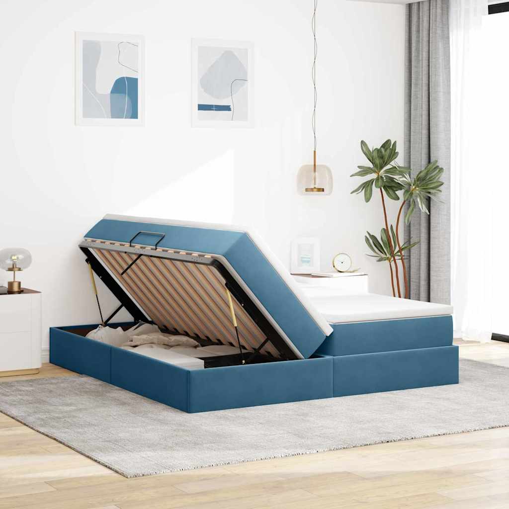 Lit avec rangement et matelas bleu foncé 180 x 200 cm en velours - 4
