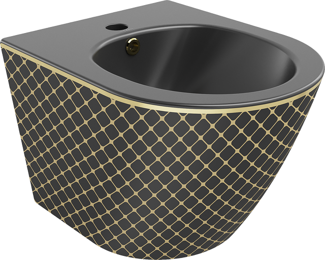 Mexen Lena bidet wiszący, czarny mat/złoty wzór kratka - 35224879