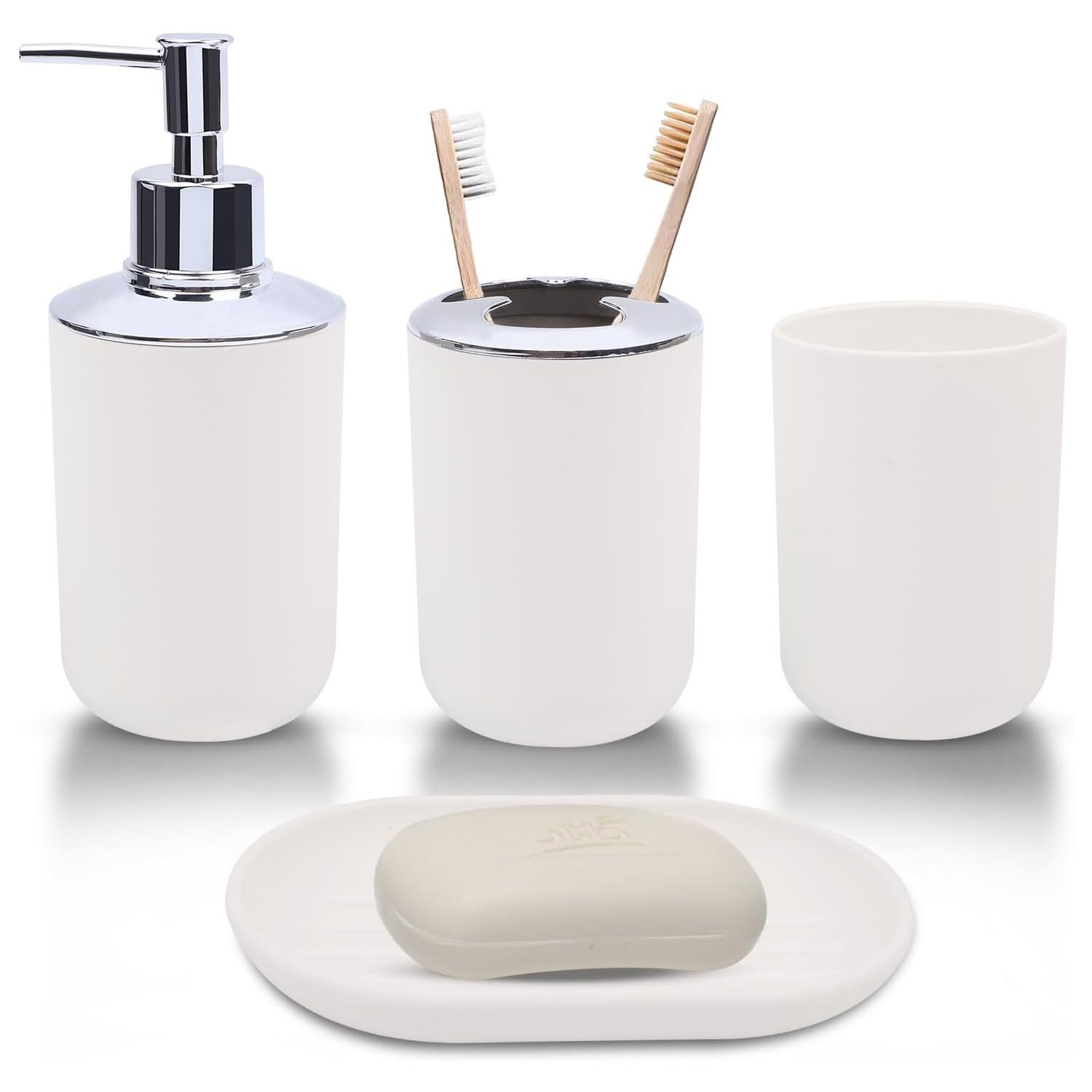 FEILANDUO Set di accessori da bagno, 4 accessori da bagno in vetro, decorazione per il bagno, dispenser di sapone, portaspazzolino, barattolo da farmacia, regalo per appartamento domestico (rosa FEILANDUO Set di accessori da bagno, 4 accessori da bagno in vetro, decorazione per il bagno, dispenser di sapone, portaspazzolino, barattolo da farmacia, regalo per appartamento domestico (rosa