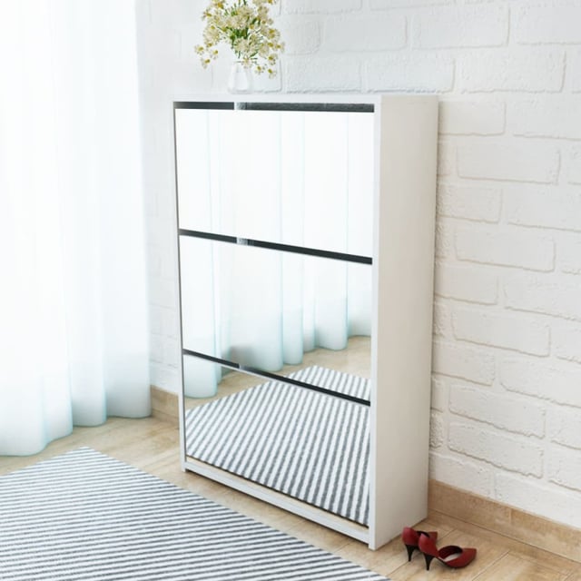 vidaXL Mueble zapatero 3 niveles y espejo blanco 63x17x102,5 cm