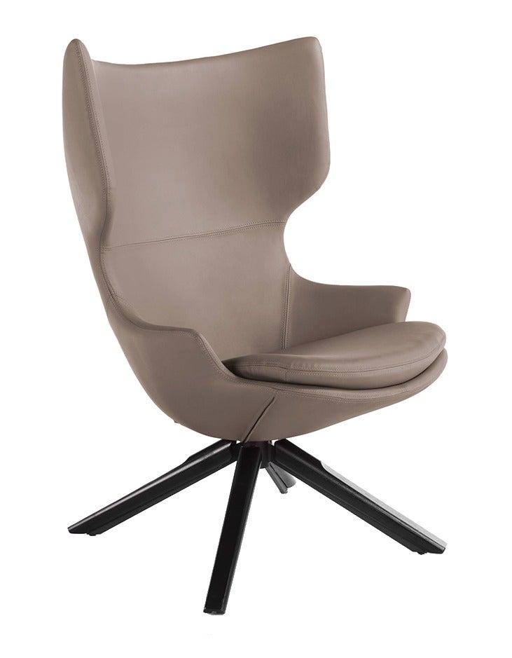 Sillón giratorio yanick de piel sintética color topo y patas de madera.-color aqua 04 beige