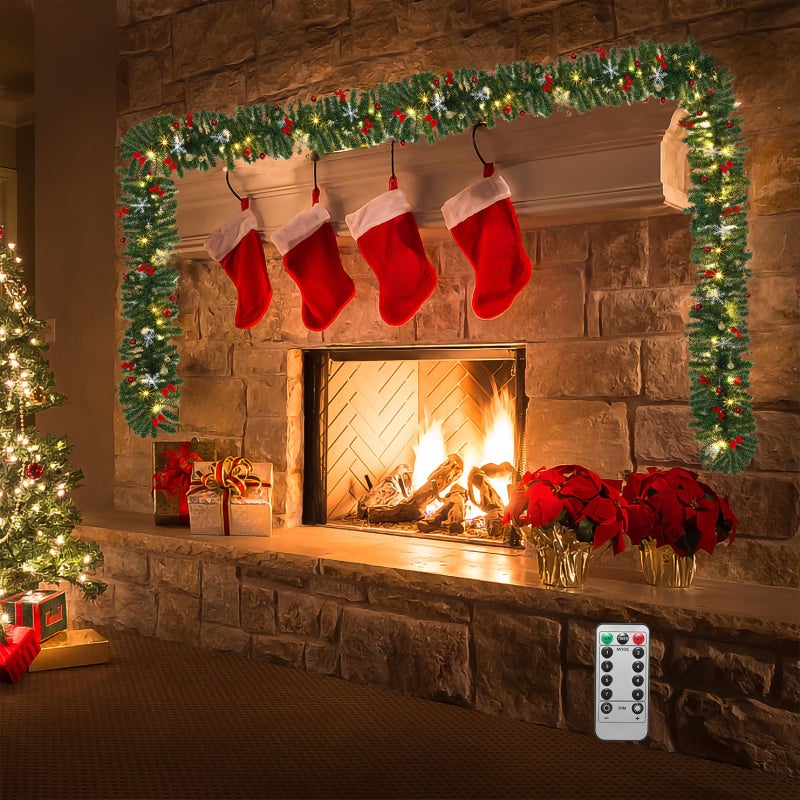 Guirlanda de Natal Guirlanda de Natal Artificial para Decoração de Porta de Lareira 5 m decorada com 100 LEDs com ornamentação com controlos remotos - 7