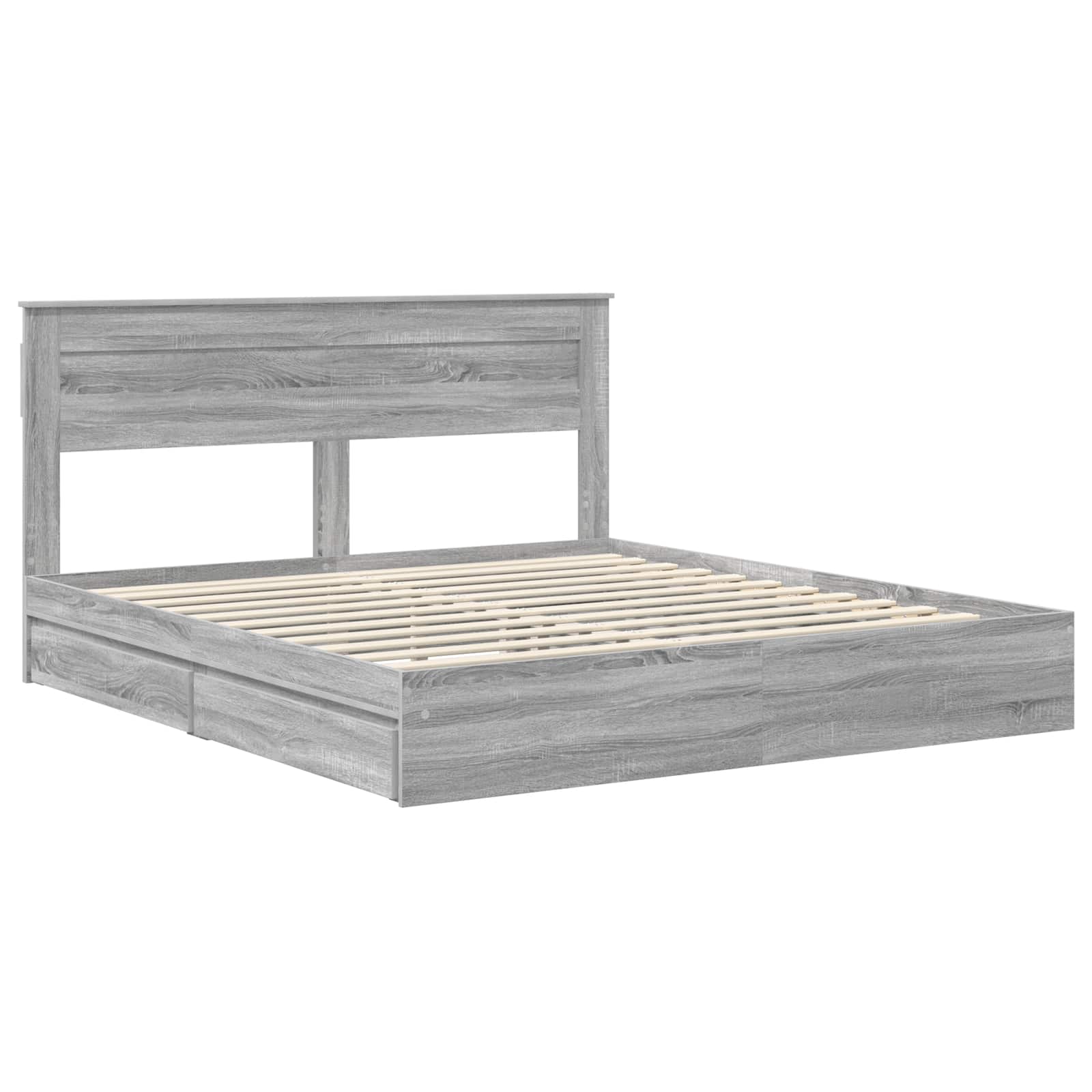 Lit avec rangement, panneau de bois, gris, pour la chambre, 180 × 200 cm - 4