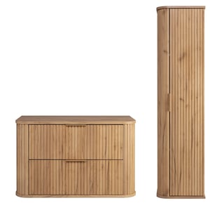 Ensemble meuble sous vasque 80 cm et colonne 35/139 cm à suspendre GLAMOUR CHÊNE CRAFT D'OR