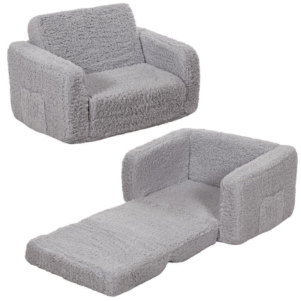 Sillón infantil plegable 2 en 1 sofá sillón para dormitorio, sala de juegos, sala de estar - gris
