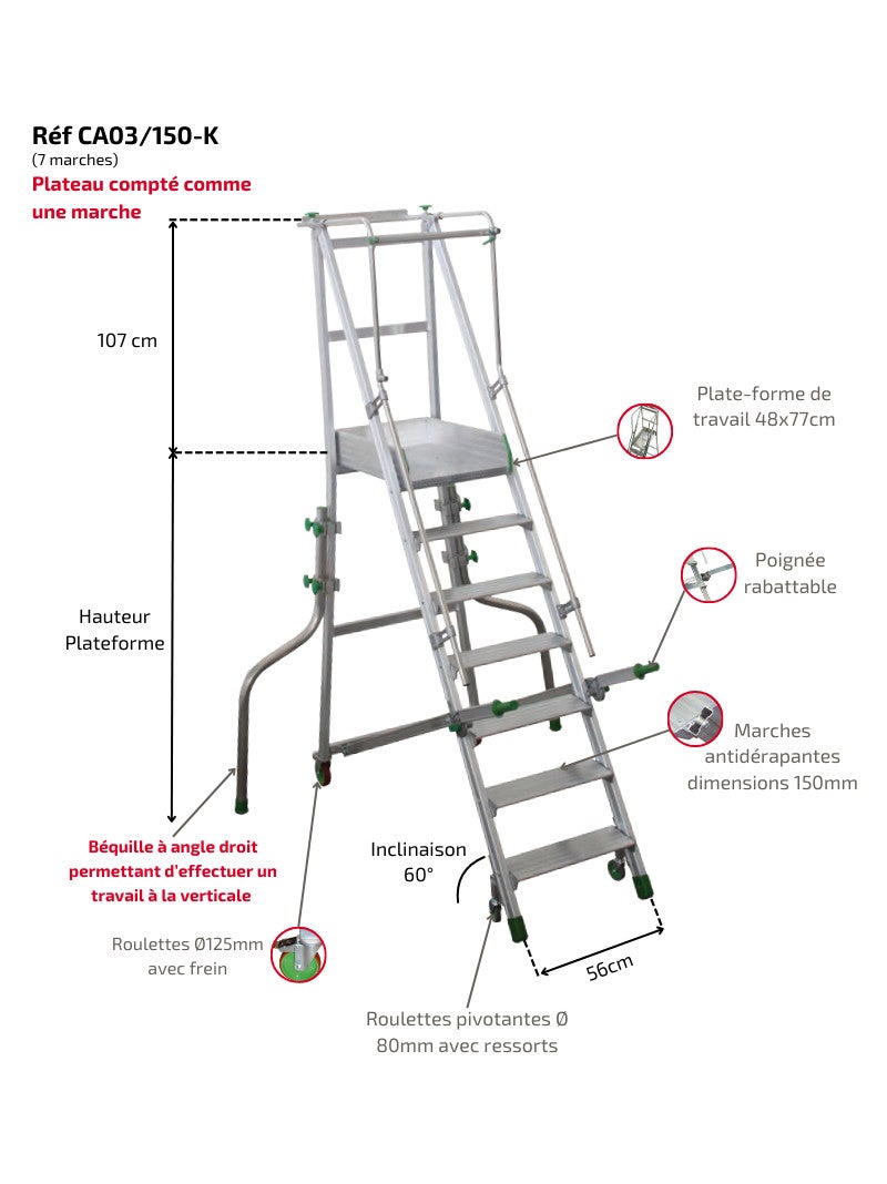 FACAL - Escabeau Aluminium Roulant avec Stabilisateurs Castiglia - 4