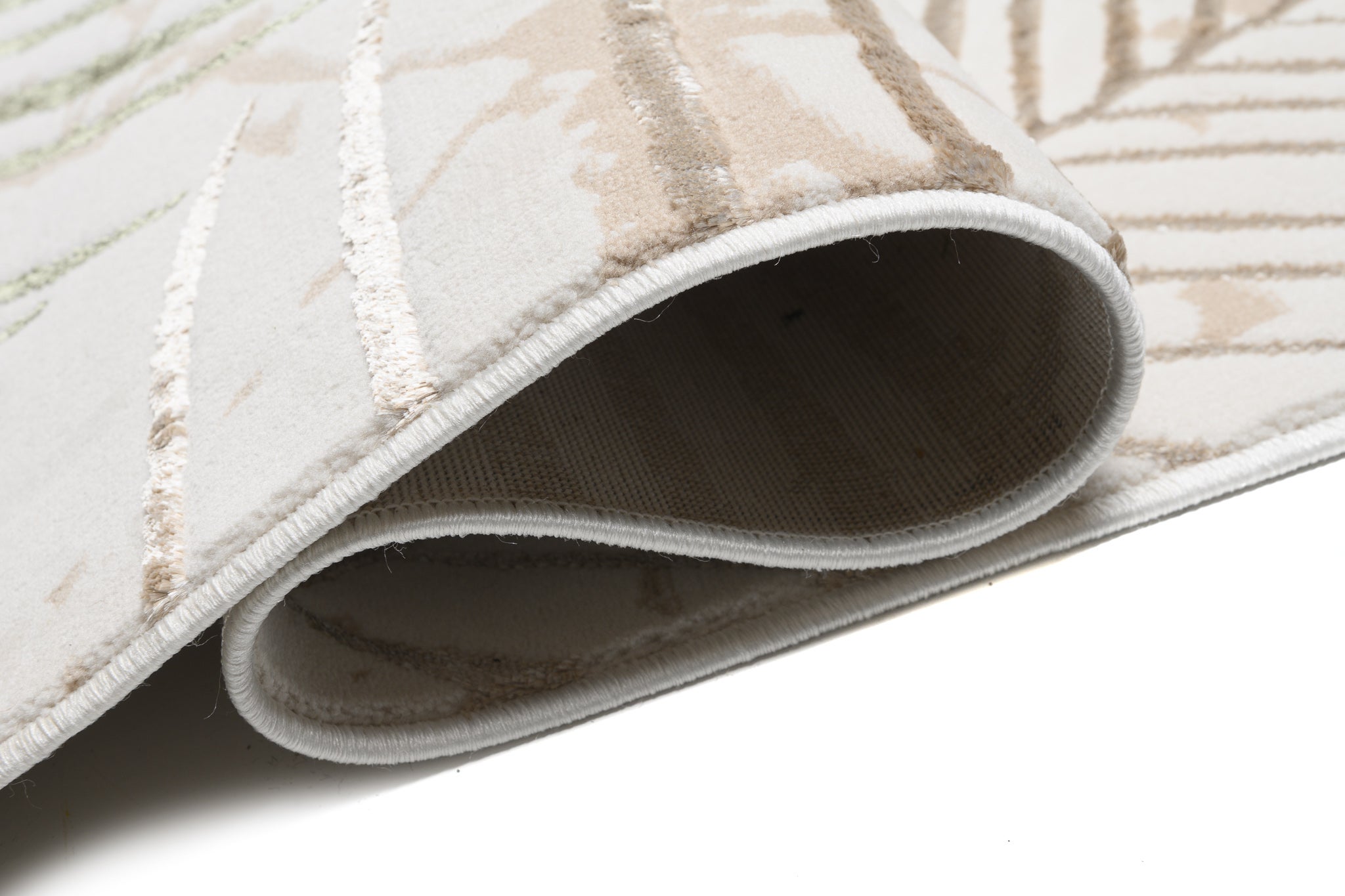 TAPISO Golden Tapis de Salon Moderne Crème Or Vert Beige Moucheté Motif Feuille de Palmier Doux Poil Court 140 x 200 cm - 3