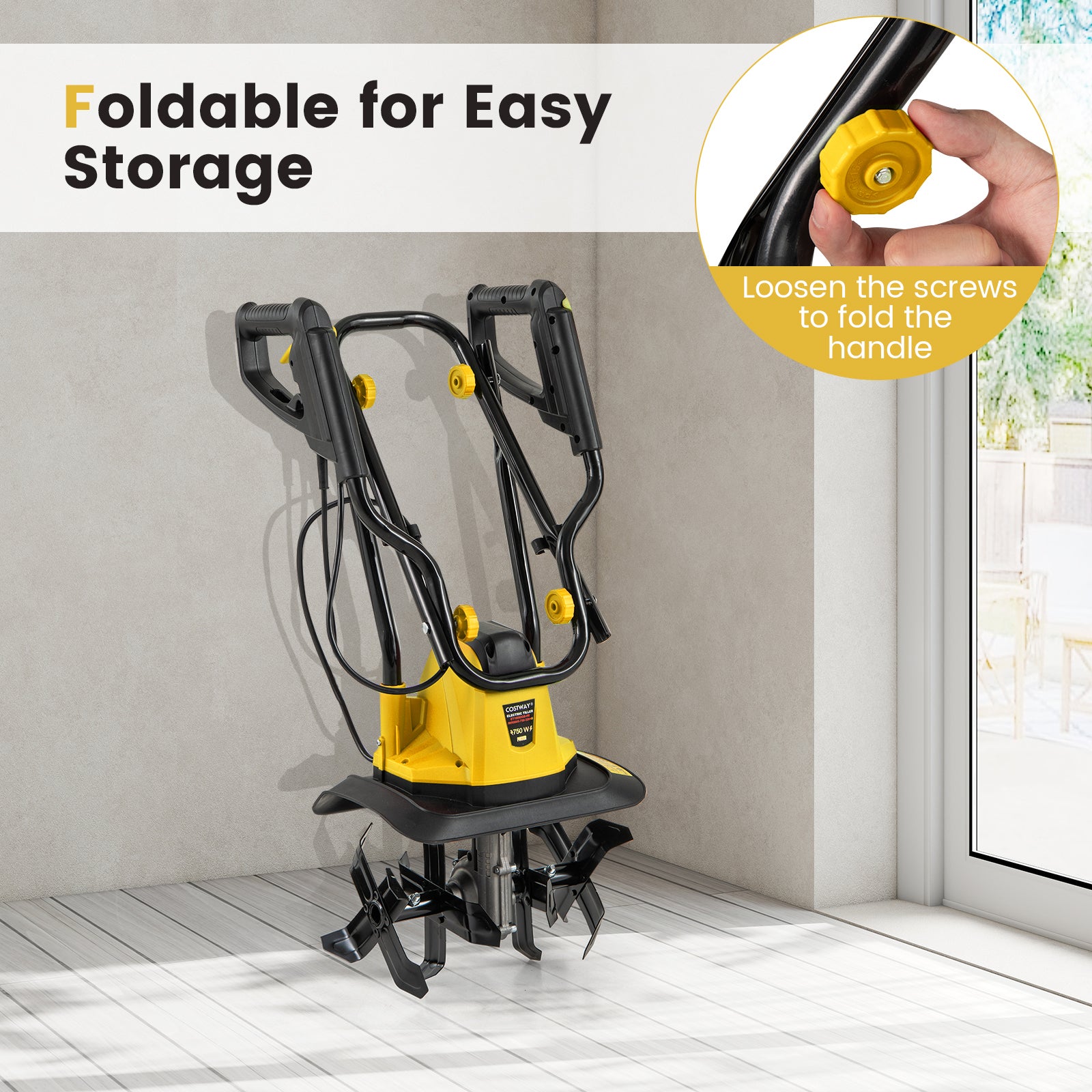 Motozappa Elettrica a Filo, Zappatrice da Giardino con Manico Ergonomico e Motore Forte, Motocoltivatore Pieghevole per Scavare Terreno del Prato (32, - 7