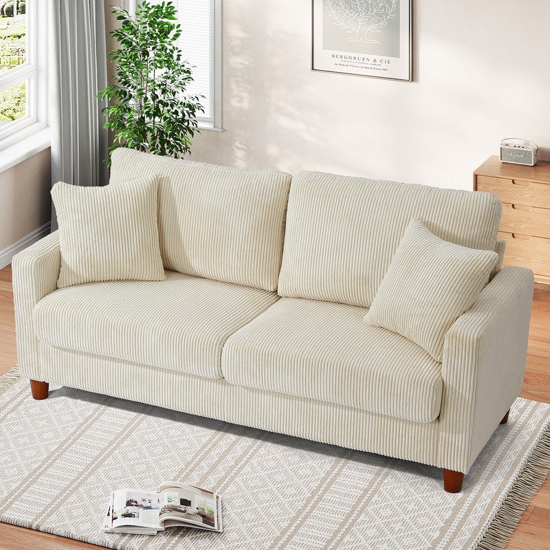 Canapé 2/3 Places en Velours Côtelé Beige,Canapé Scandinave avec 2 coussins et 2 oreillers pour le salon,178×76×84cm - 8