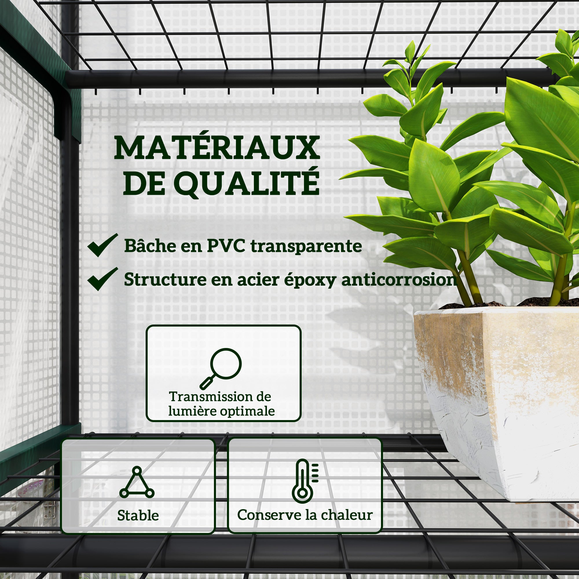 Serre de jardin - Outsunny - avec étagères à niveaux - bâche amovible PE, châssis acier - 0,69 x 0,49 x 1,93 m - blanc - 4
