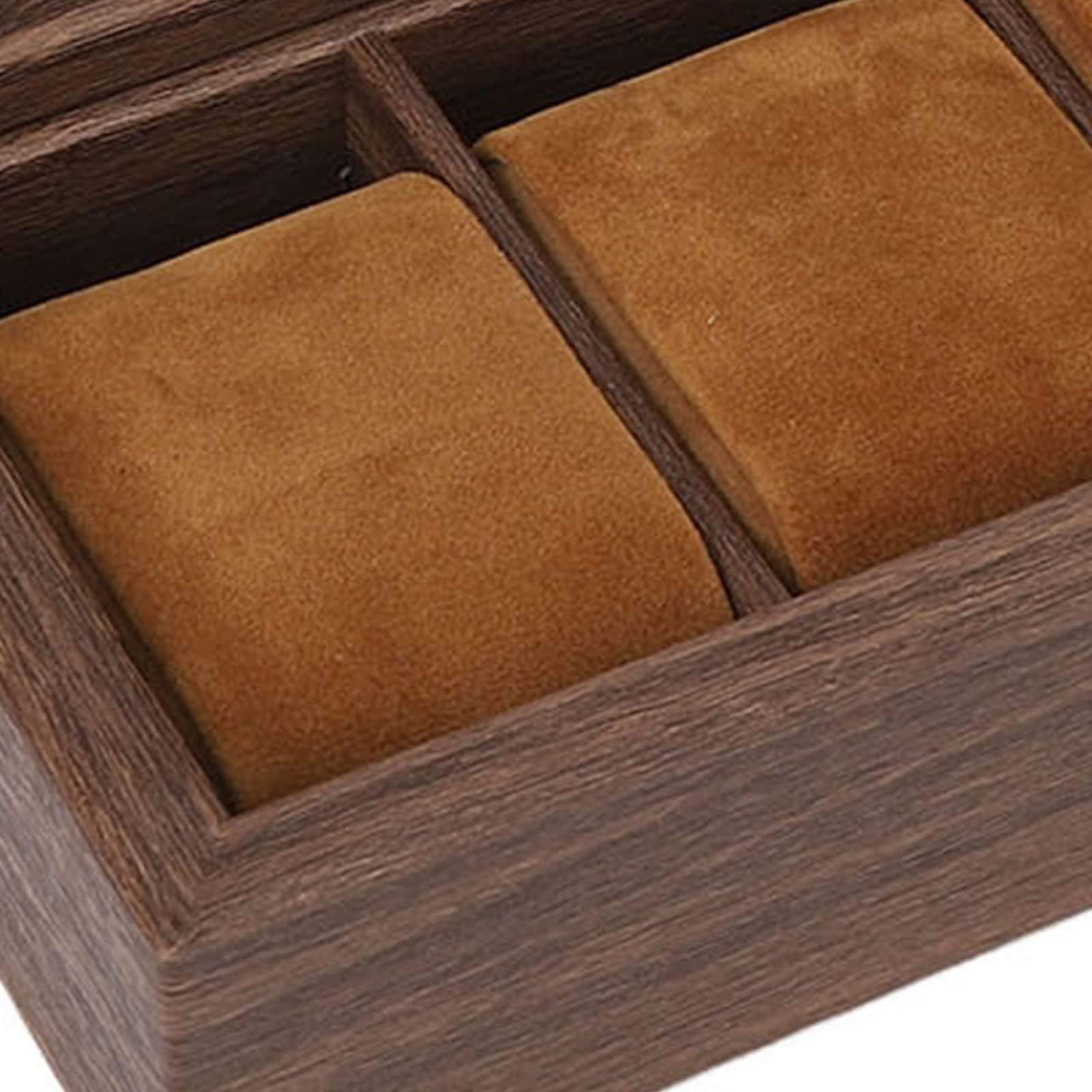 Boîte de rangement pour montres à 6 compartiments en cuir PU grainé de bois, boîte de protection verrouillable pour montres-bracelets - 8