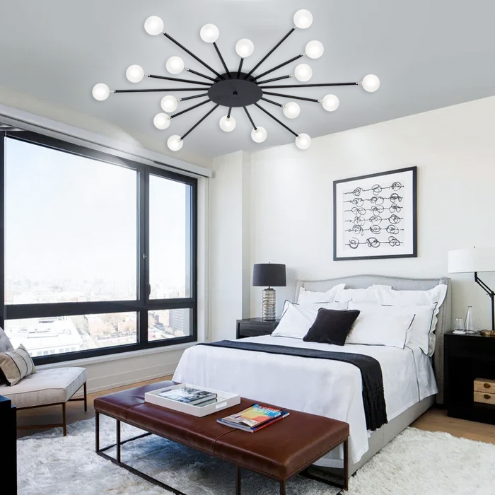 Lampa sufitowa LED, nowoczesny żyrandol, metalowa lampa Sputnik, energooszczędna lampa wisząca LED, lampa sufitowa z 18 szklanymi kloszami, 95 cm - 7