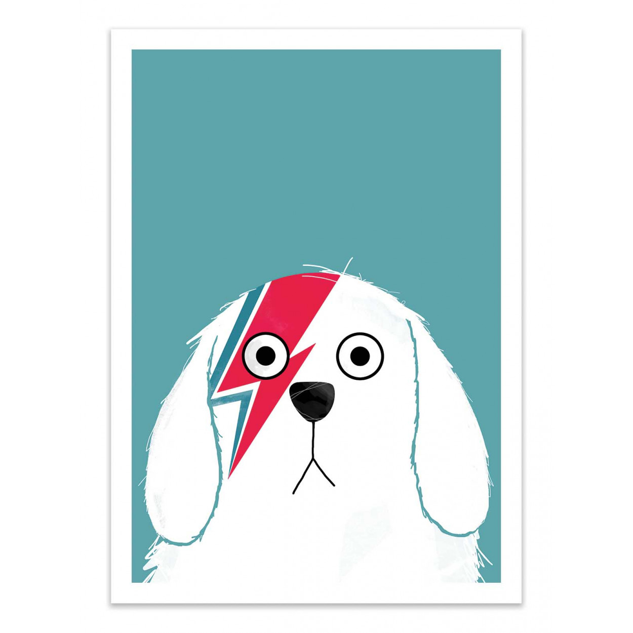 Art-poster - dog bowie white - doozal - 30 x 40 cm