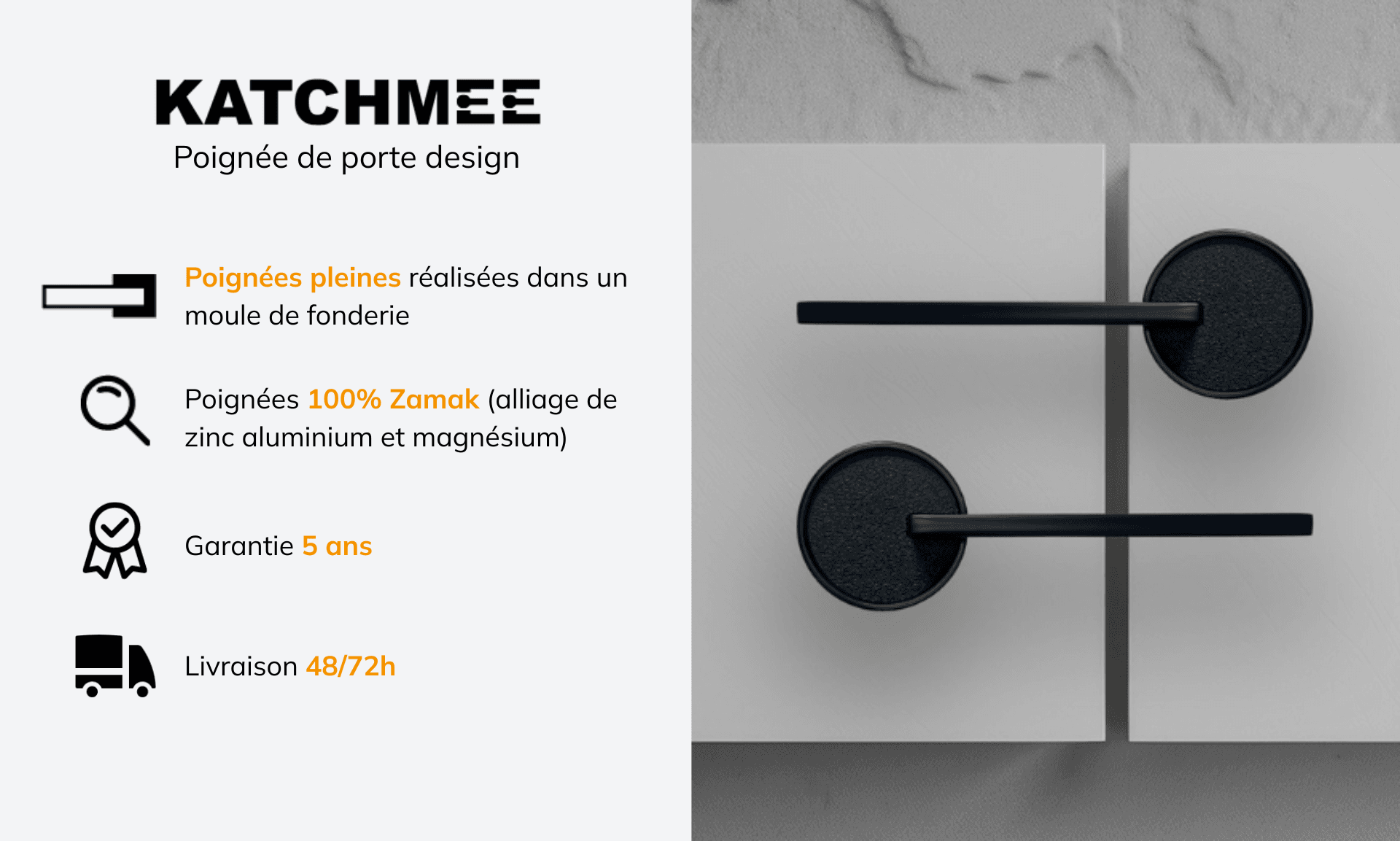 Poignée de porte design à clé finition aspect or rose Cristina - KATCHMEE - 5