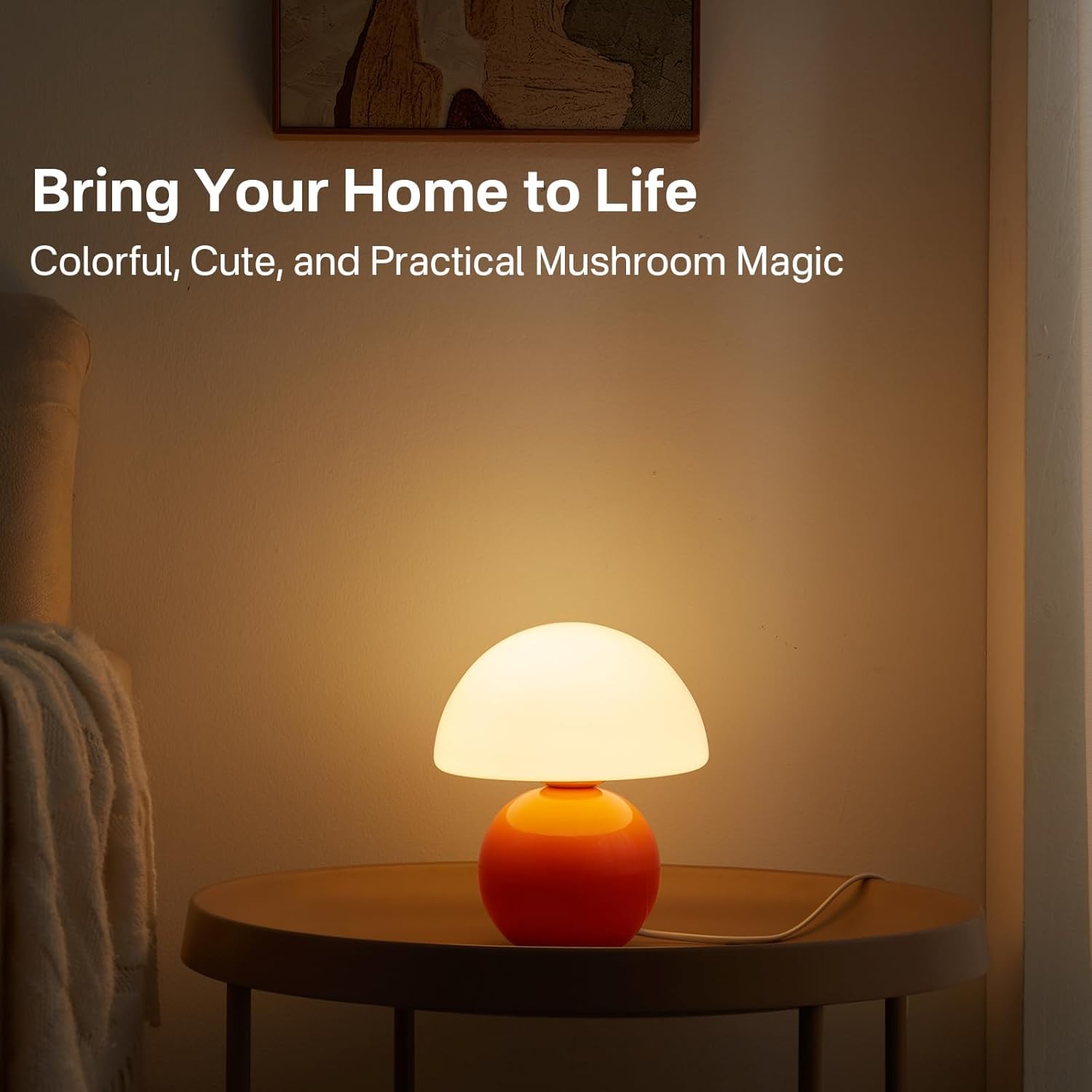 Lampe champignon petite lampe, lampe de chevet de table pour chambre à coucher, lampe moderne 3 couleurs, orange - 2