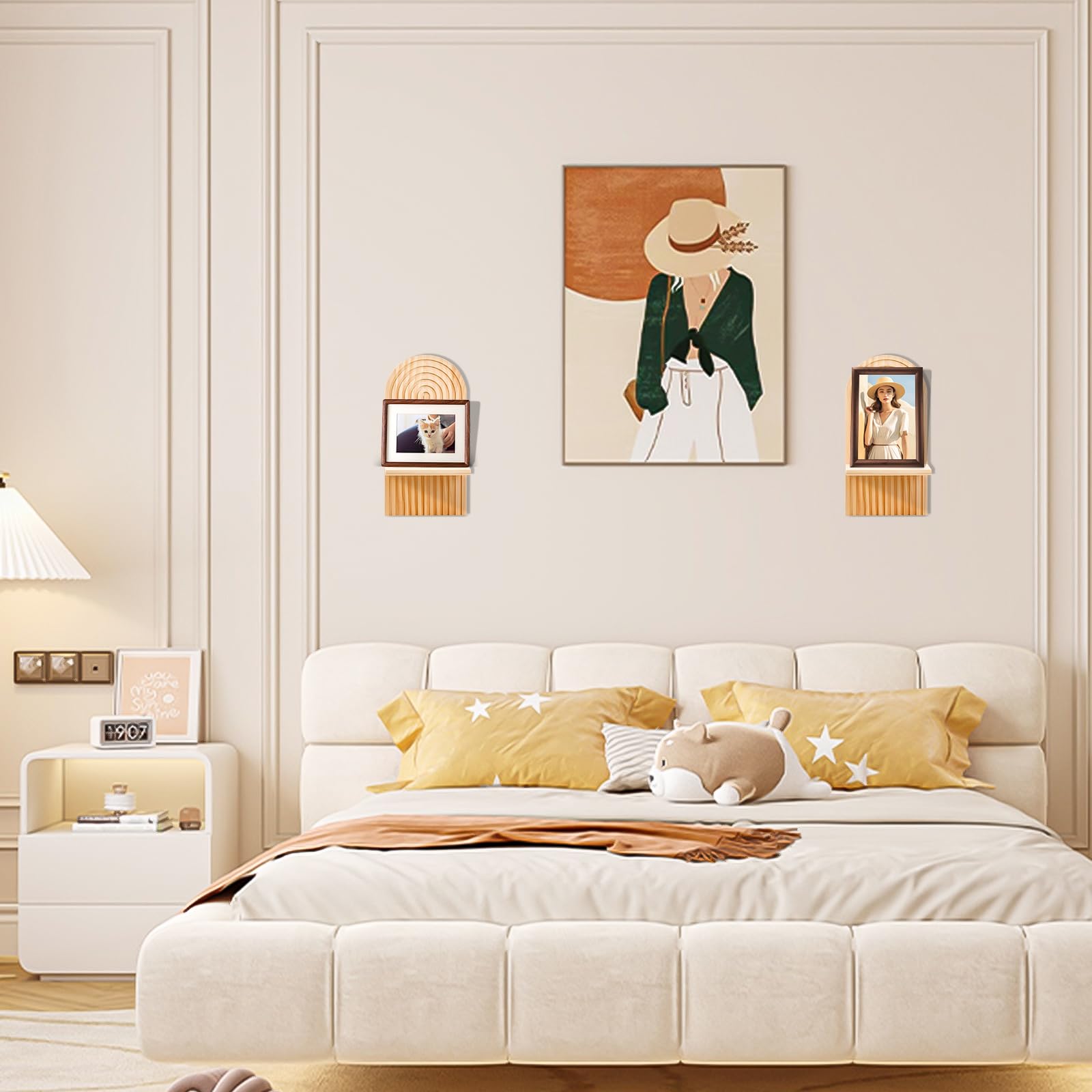 Étagère Murale Bohème en Bois, Étagère Flottante avec Fixation Cachée, Décoration Murale pour Salon, Chambre, Entrée, Chambre d’Enfant - 5
