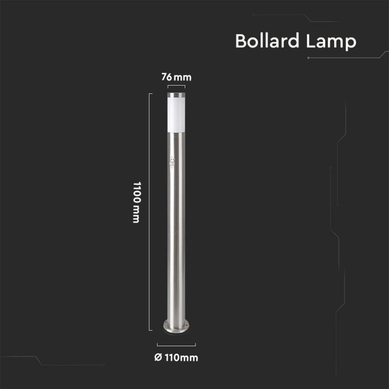 Piantana LED da Giardino 110cm con Portalampada E27 e sensore di movimento (max 60W) in Acciaio Inossidabile IP44 - 2