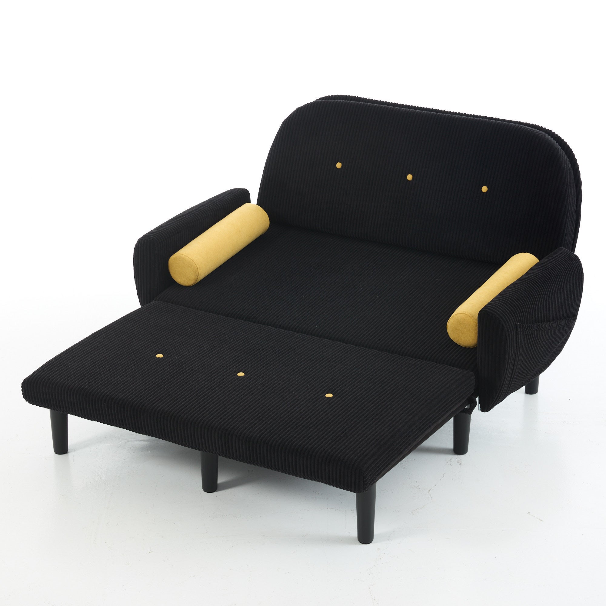Canapé Causeuse 133x77x85 cm Transformable en Lit et Fauteuil Inclinable avec Rangement - Velours Côtelé Noir - Multifonction pour Salon - 2