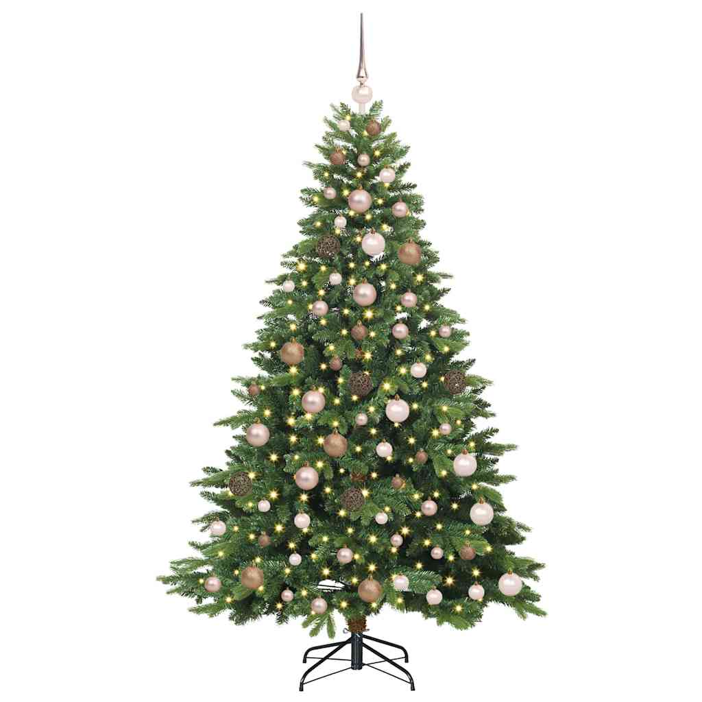 Sapin Artificiel Sapin De Noël Artificiel 180 Cm Avec 350 LED - PVC Vert Et PE Blanc, Montage Rapide, Intérieur/extérieur Sapin Support Bois Branches Réalistes