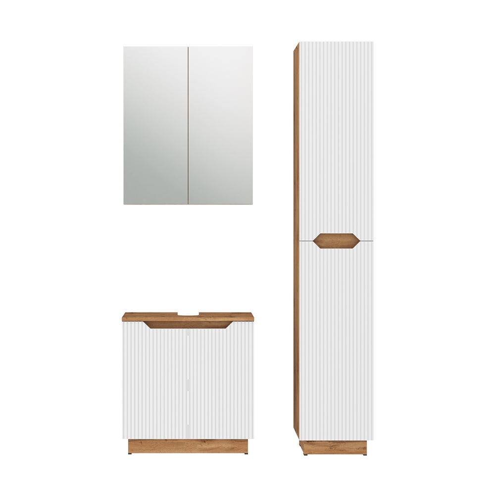 Vicco Zestaw mebli łazienkowych Lotta, Dąb/białe paski, 3 części