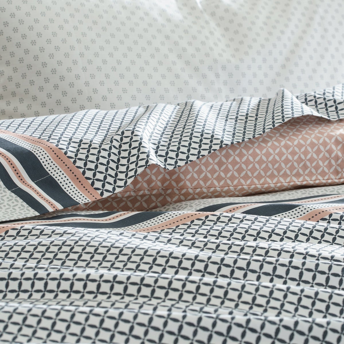 Housse de couette coton, Nayma - Gris/rose poudrée - 240 x 220 cm - 2