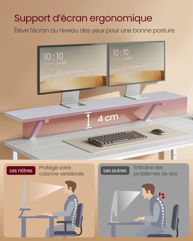 Bureau d'Ordinateur en Forme de L, Bureau d'Angle, 2 Tiroirs Spacieux, Support de Moniteur, Étagère Réglable, Blanc Érable - 6
