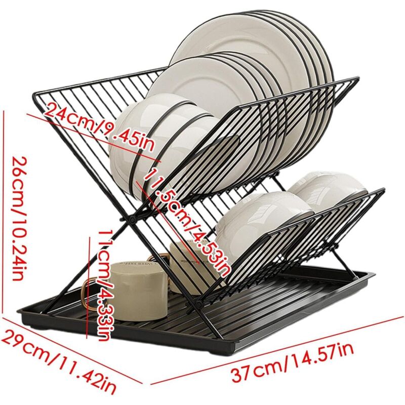 Foldable dish rack, removable water tray, 2-tier collapsible kitchen ...