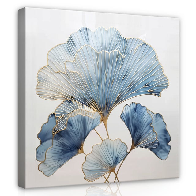 Impression sur Toile Abstrait Feuille de ginkgo Art Moderne 30x30 cm XXL Tableau Décoration Murale Intissée pour Salon Chambre pret a accroche