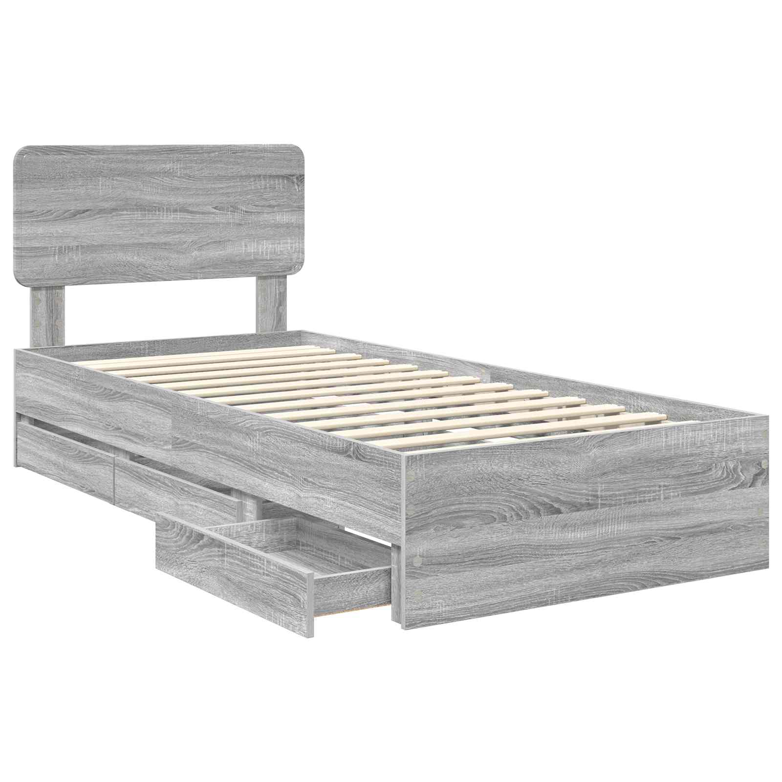 Cadre de lit en panneau de bois gris pour la chambre, 100 × 200 cm - 5