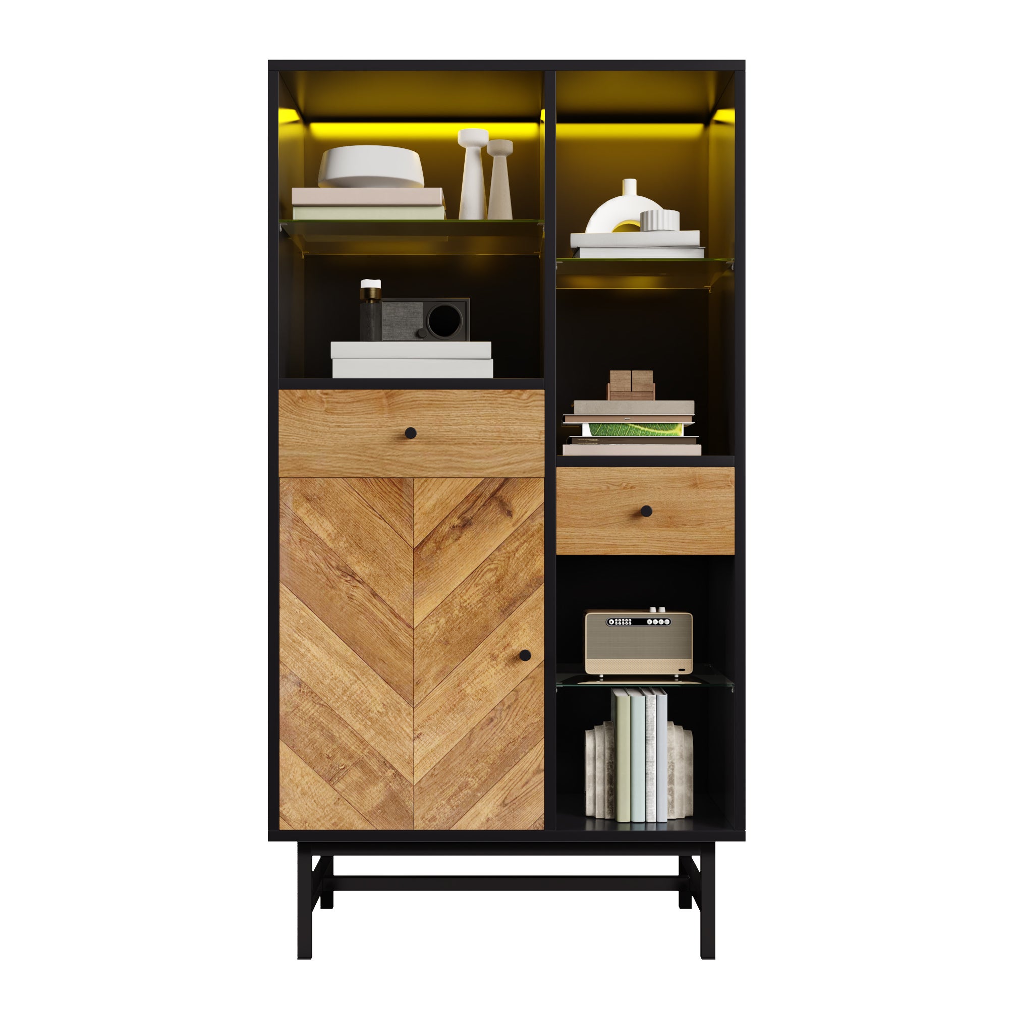 Meuble Range-bouteilles Loft Alice's Home – 5 étagères + 5 Tiroirs, Bois Et Métal Noir, L75 X P40 X H90 Cm, Capacité 30 Bouteilles