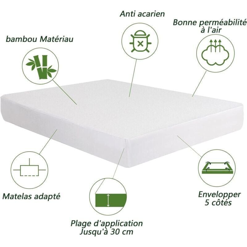 Protège-matelas 140x200 cm imperméable - doux, respirant, anti-acariens, bonnet 30 cm, alèse hypoallergénique - 3