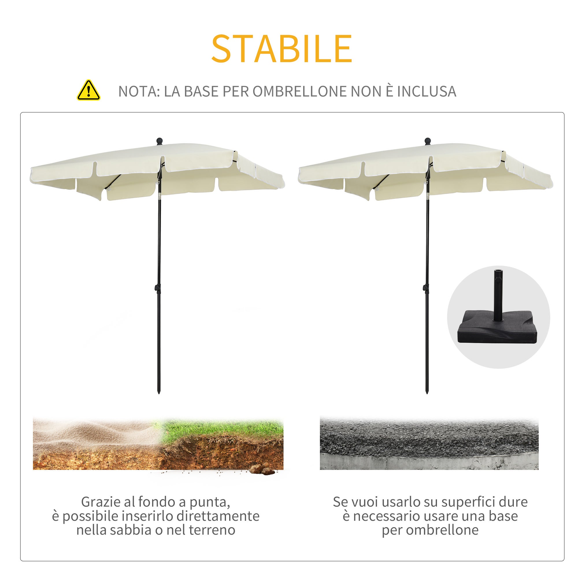 Outsunny Ombrellone da Giardino Rettangolare 2x1.3 m con Inclinazione Regolabile e Palo in Alluminio, Beige e Nero - 6