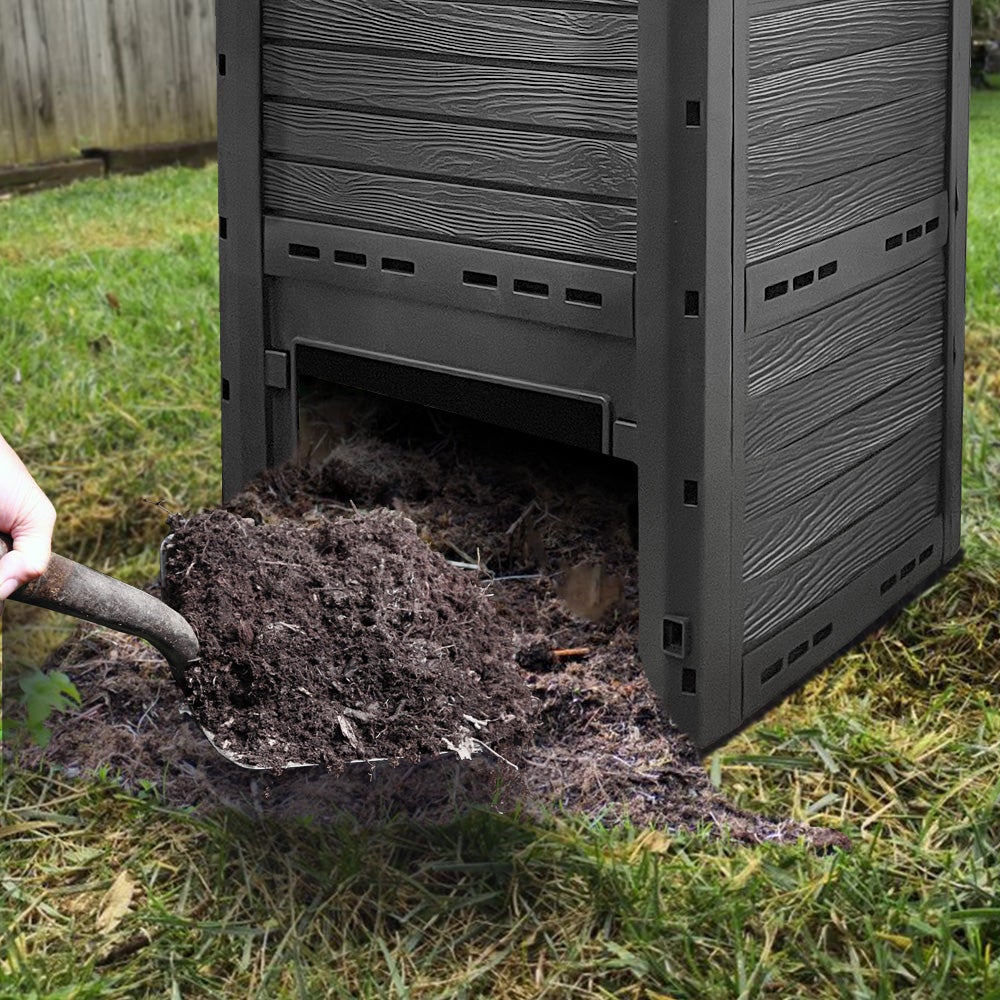Compostador de Jardín 300L, Compostera Orgánica Aspecto de Madera, Negro - 3