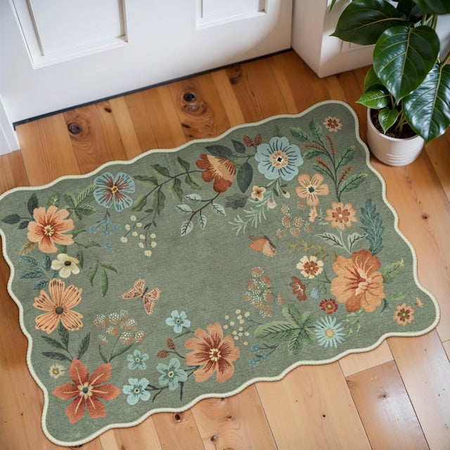 Tapete pequena floral, tapete de cozinha antiderrapante e lavável, tapete macio para porta de entrada, tapete de entrada anti-manchas em estilo boémio