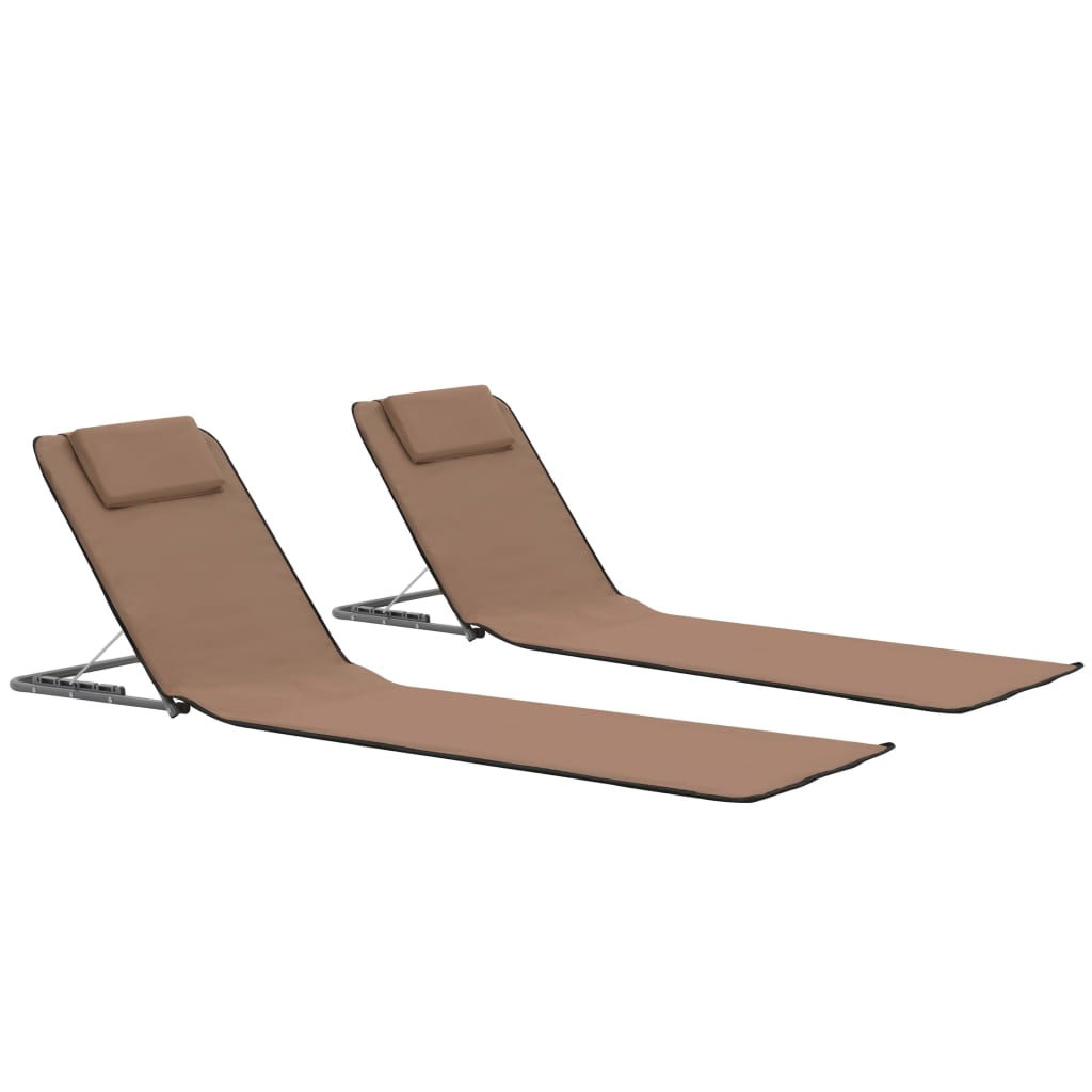 Tapis de plage pliants 2 unités en acier et tissu marron – ComfortXL - 2