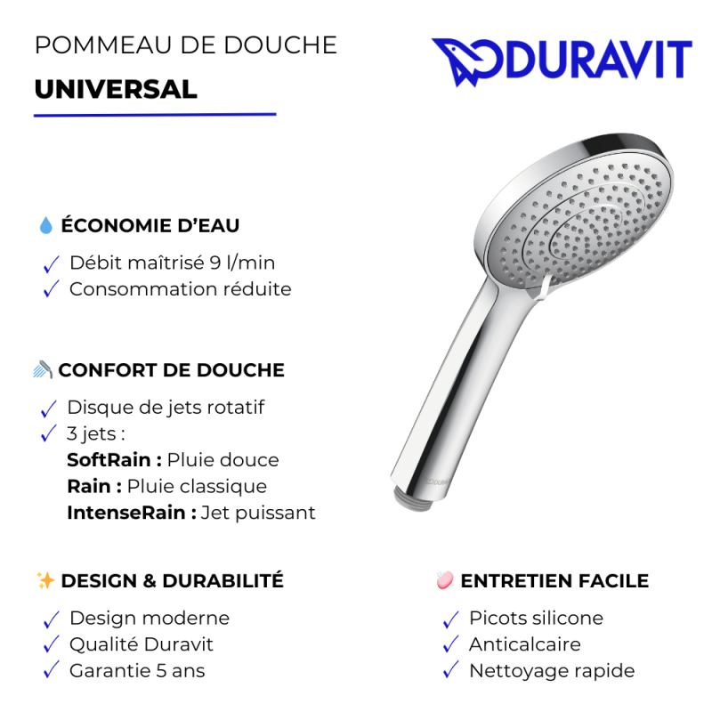 Pommeau de douche 3 jets DURAVIT Universal avec curseur Chromé - 4